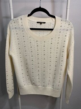 Kobi Halperin Cream Crystal-Embellished Scoopneck Sweater
